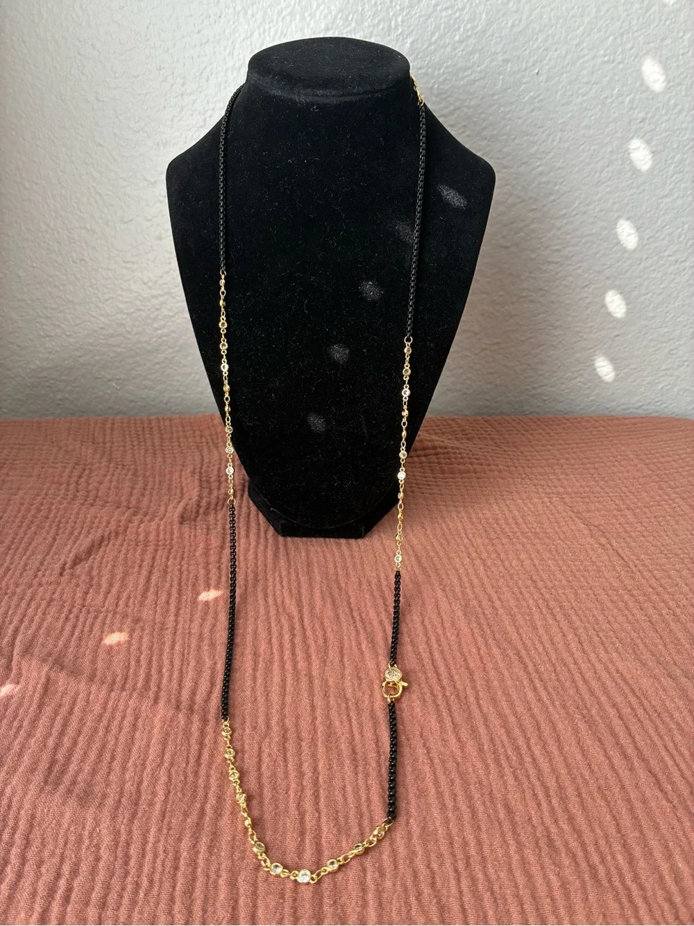Gold and Black Layered Chain Necklace about 33”